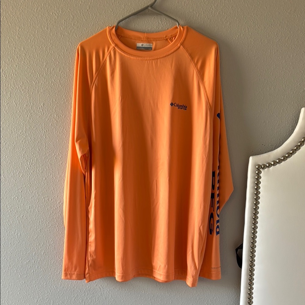 Columbia Long Sleeve Tee - Bright Orange with Navy Logo
